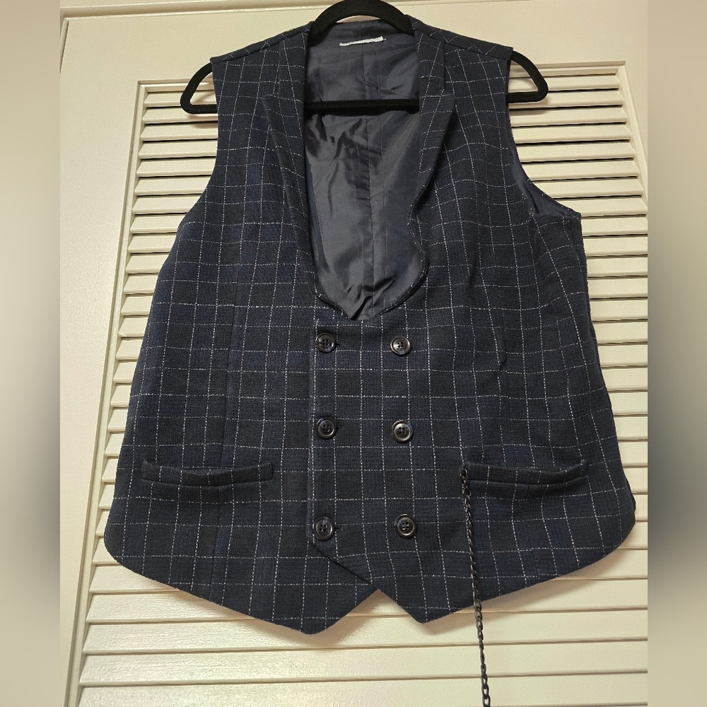 Zara - Men's Navy/Black/White Vest With Pocket Chain